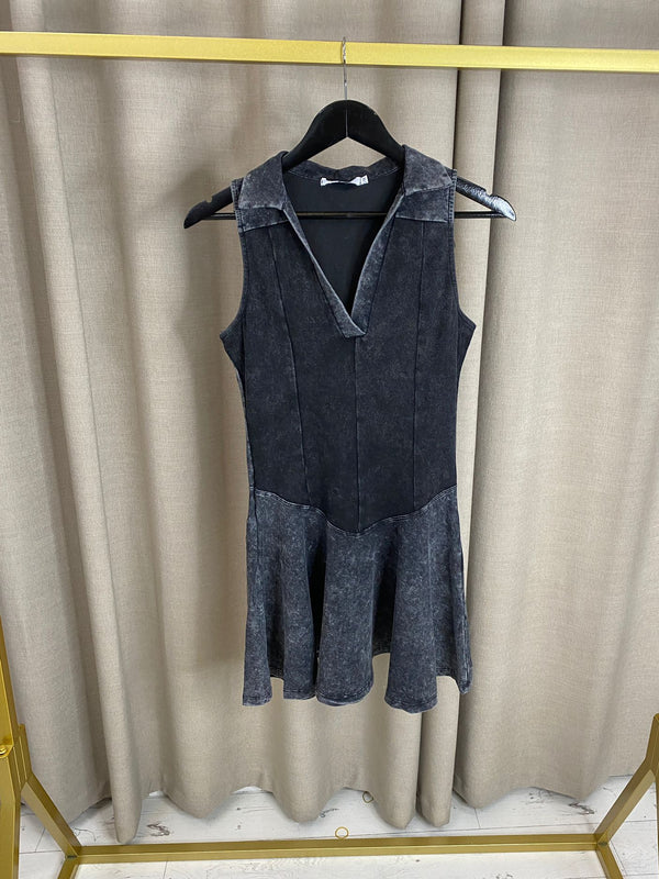 Tayah Acid Wash Plunge Neckline Mini Dress